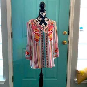 Colorful striped and floral tunic